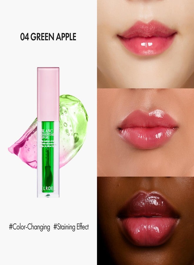 ELROEL Blanc Essential Lip Oil - 50HR Moisturizing, Hydrating & Color Changing Korean Tinted Lip Oil Gloss Makeup with 6 Plant Extracts - Lightweight, Non-Sticky Finish 0.15 fl oz (#04 Green Apple) - Image 2